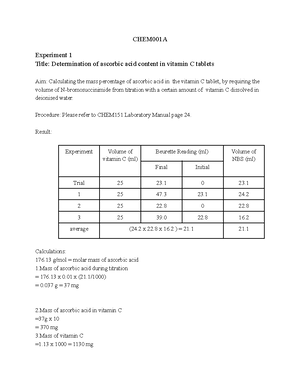 CHM 151 experiment 6 - Lab report - CHEM 001A Experiment 6 Reaction ...