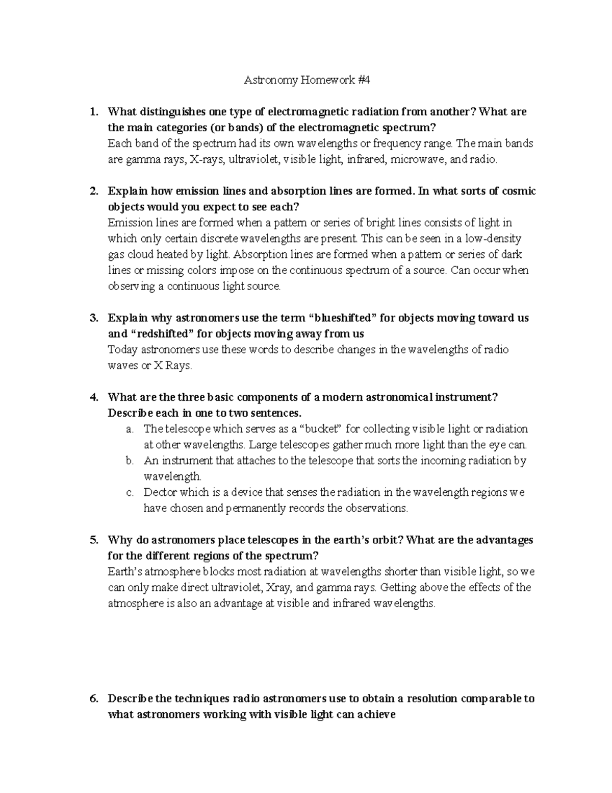 AST 1002 questions #4 - assignment #4 - Astronomy Homework # 1. What ...