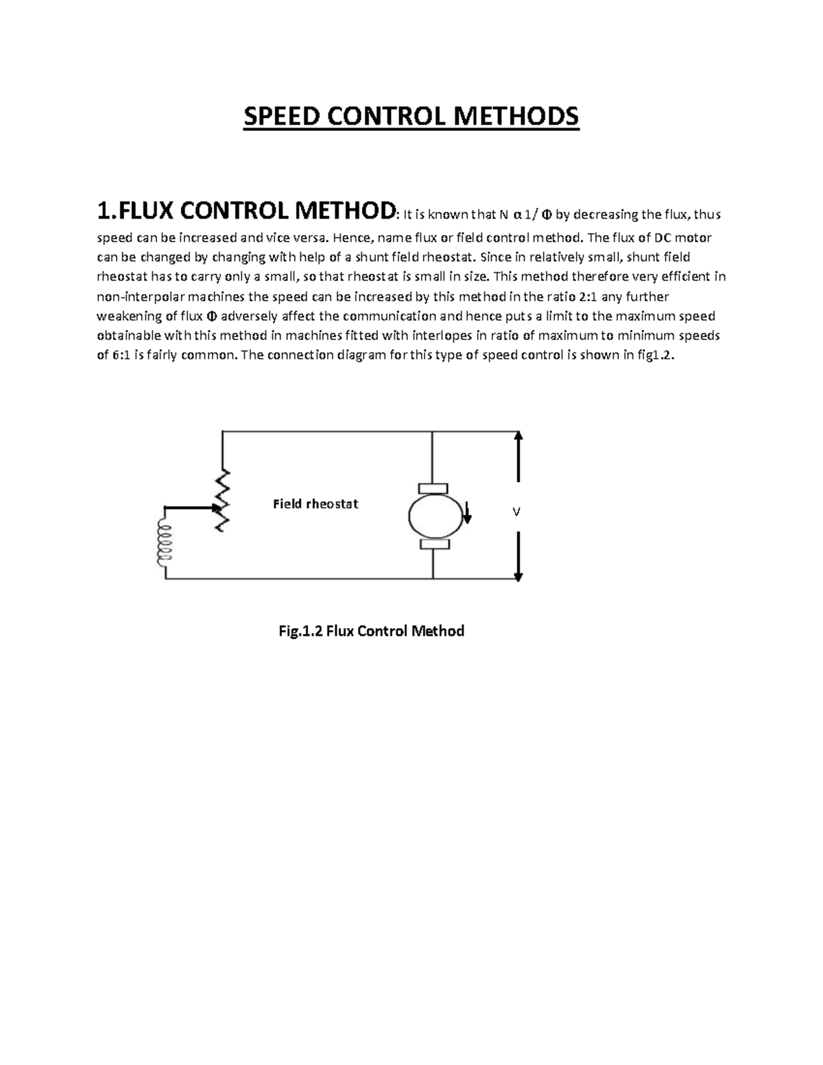 Speed Control Methods SPEED CONTROL METHODS 1 CONTROL METHOD It is