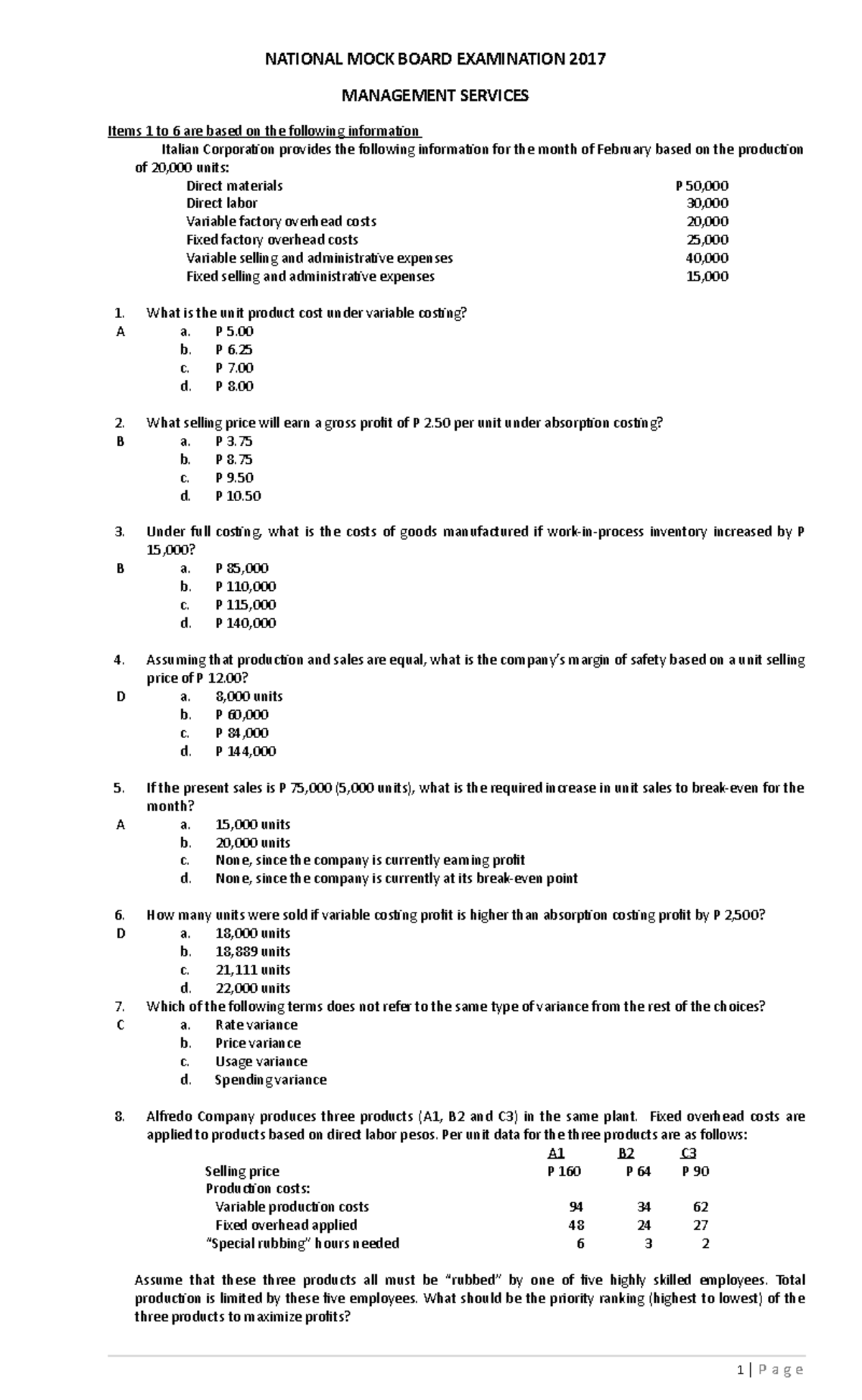 Taxationtaxation - NATIONAL MOCK BOARD EXAMINATION 2017 MANAGEMENT ...