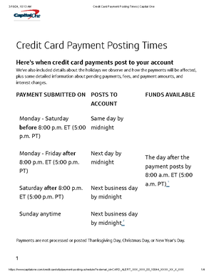 Credit Card Payment Posting Times Capital One Credit Card Payment Posting Times Here s when credit Studocu