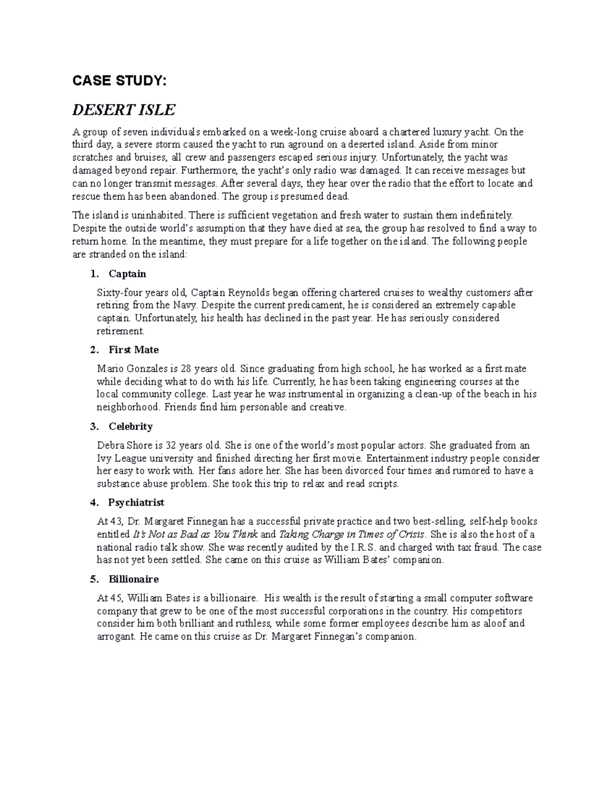 CASE Study Leadership - CASE STUDY: DESERT ISLE A group of seven ...