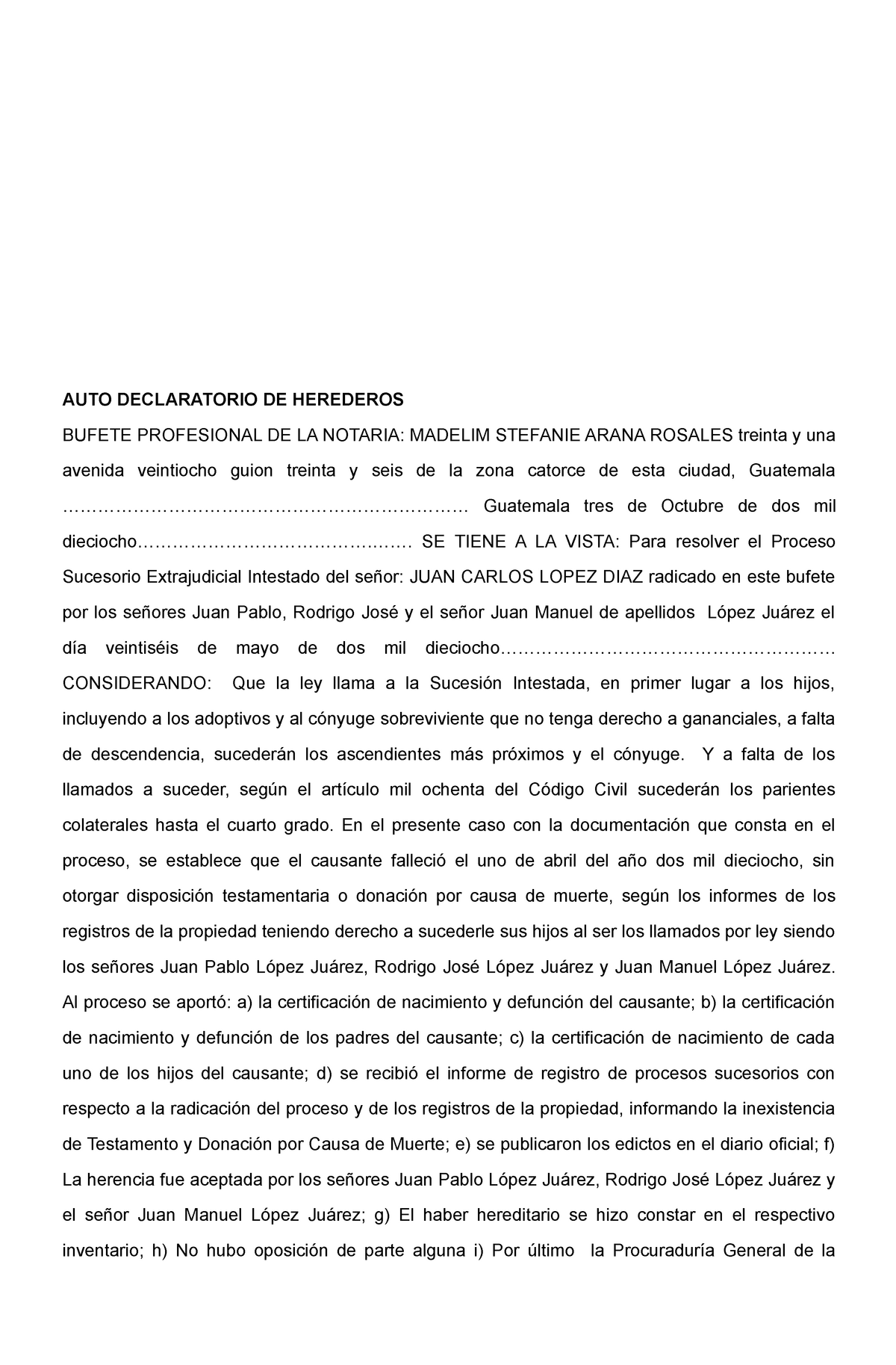 Auto Declaratoria De Herederos Auto Declaratorio De Herederos Bufete Profesional De La Notaria 7405