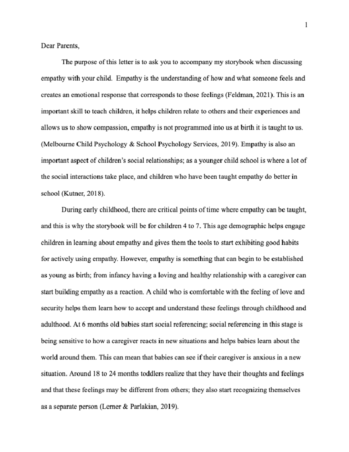 Empathy Storybook Letter - PSY A245 - Studocu