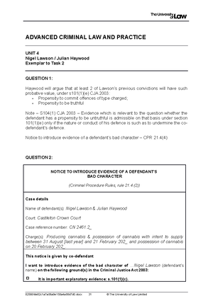Module Guide 2 - ADVANCED CRIMINAL LAW AND PRACTICE UNIT 2 Guide ...