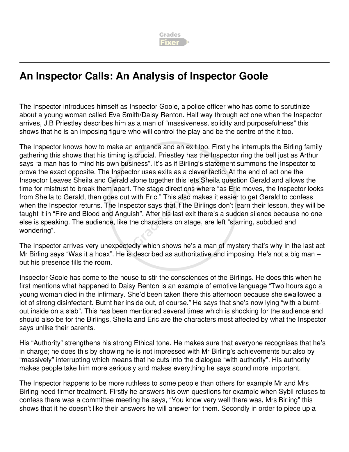 An Inspector Calls An Analysis of Inspector Goole - Half way through ...