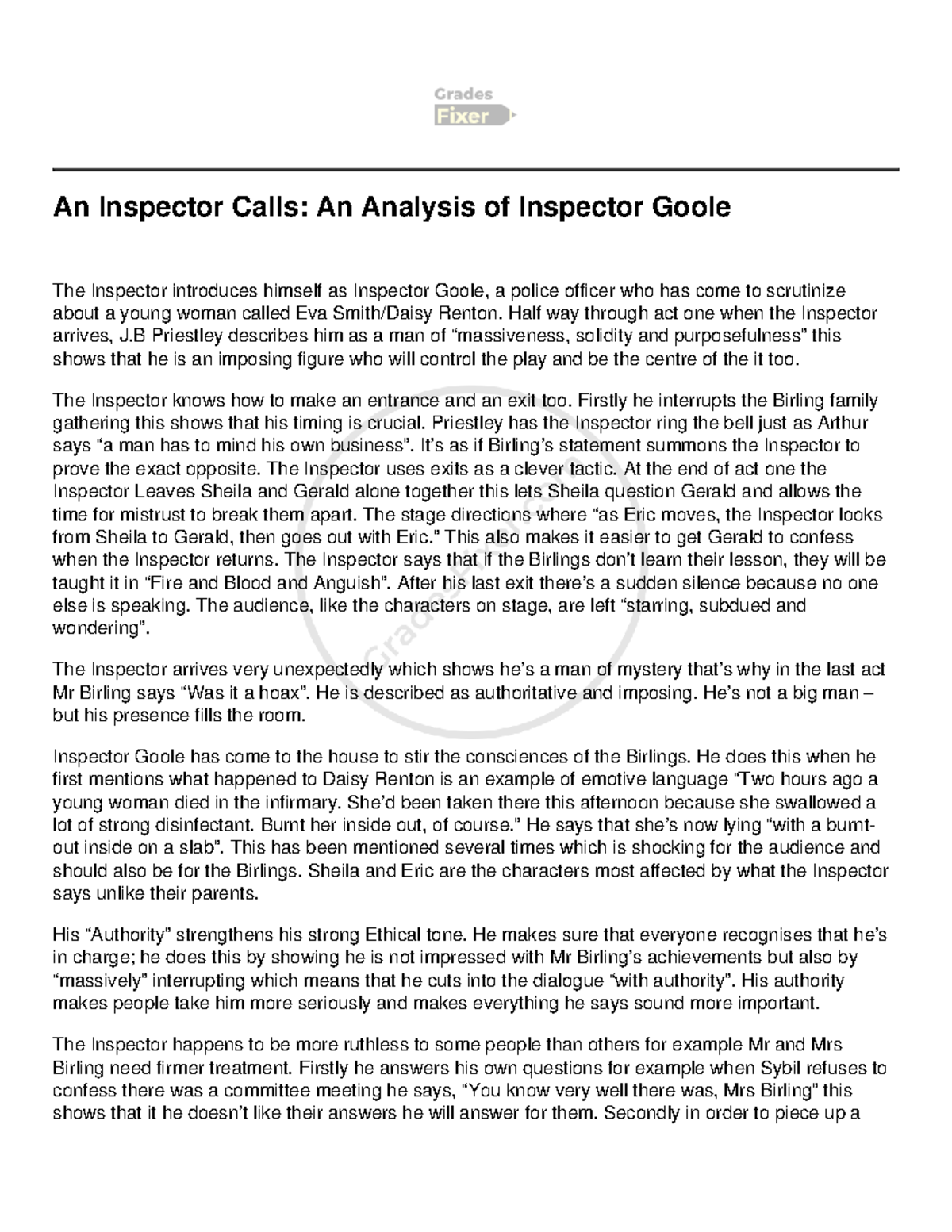 an inspector calls inspector goole essay