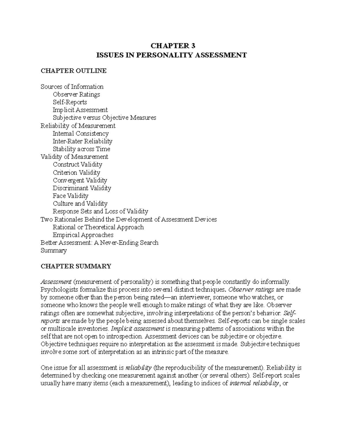 Carver 8e Imtb Ch03 - CHAPTER 3 ISSUES IN PERSONALITY ASSESSMENT ...