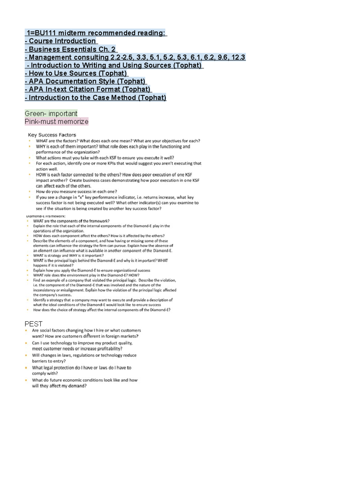 BU 111 Midterm Review Notes - 1=BU111 midterm recommended reading ...
