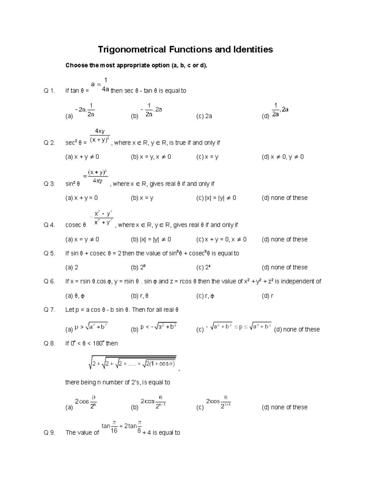 01 Trigonometrical Functions and Identities - Trigonometrical Functions ...