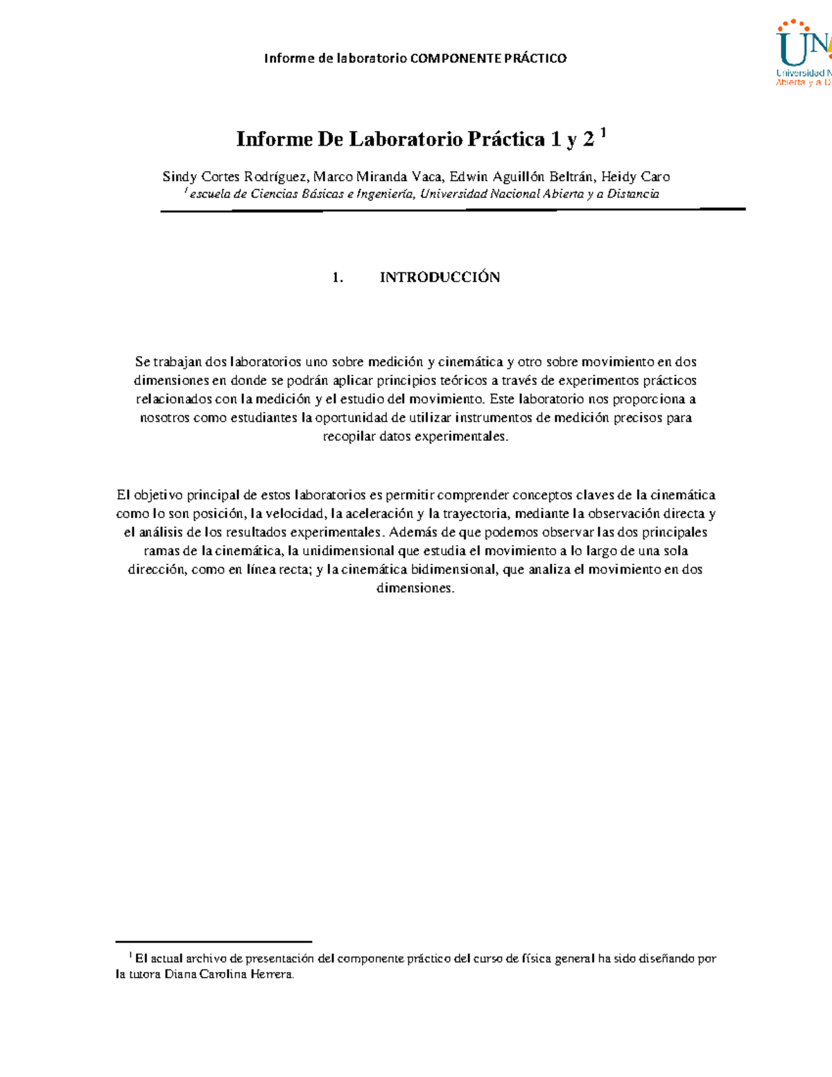 Informe De Laboratorio Practica 1 Y 2 Informe De Laboratorio Práctica