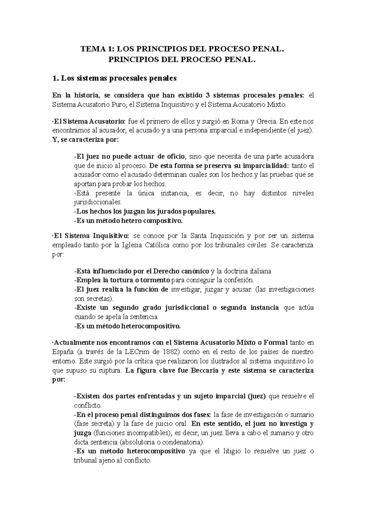 Resumen Sobre Los Principios Del Proceso Penal Tema 1 Los Principios