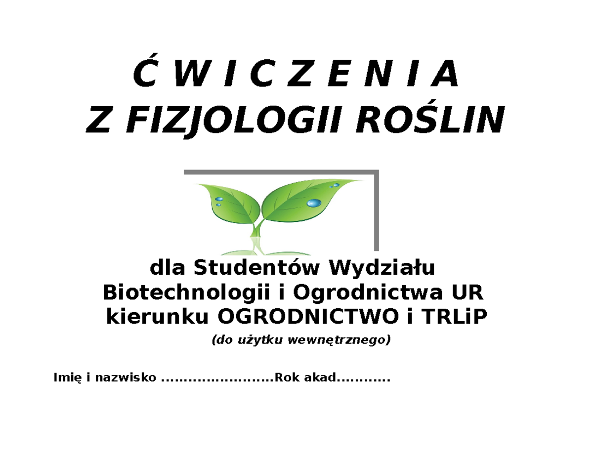 Skrypt z programem OGR Stacjon 2024 25 - Ć W I C Z E N I A Z FIZJOLOGII