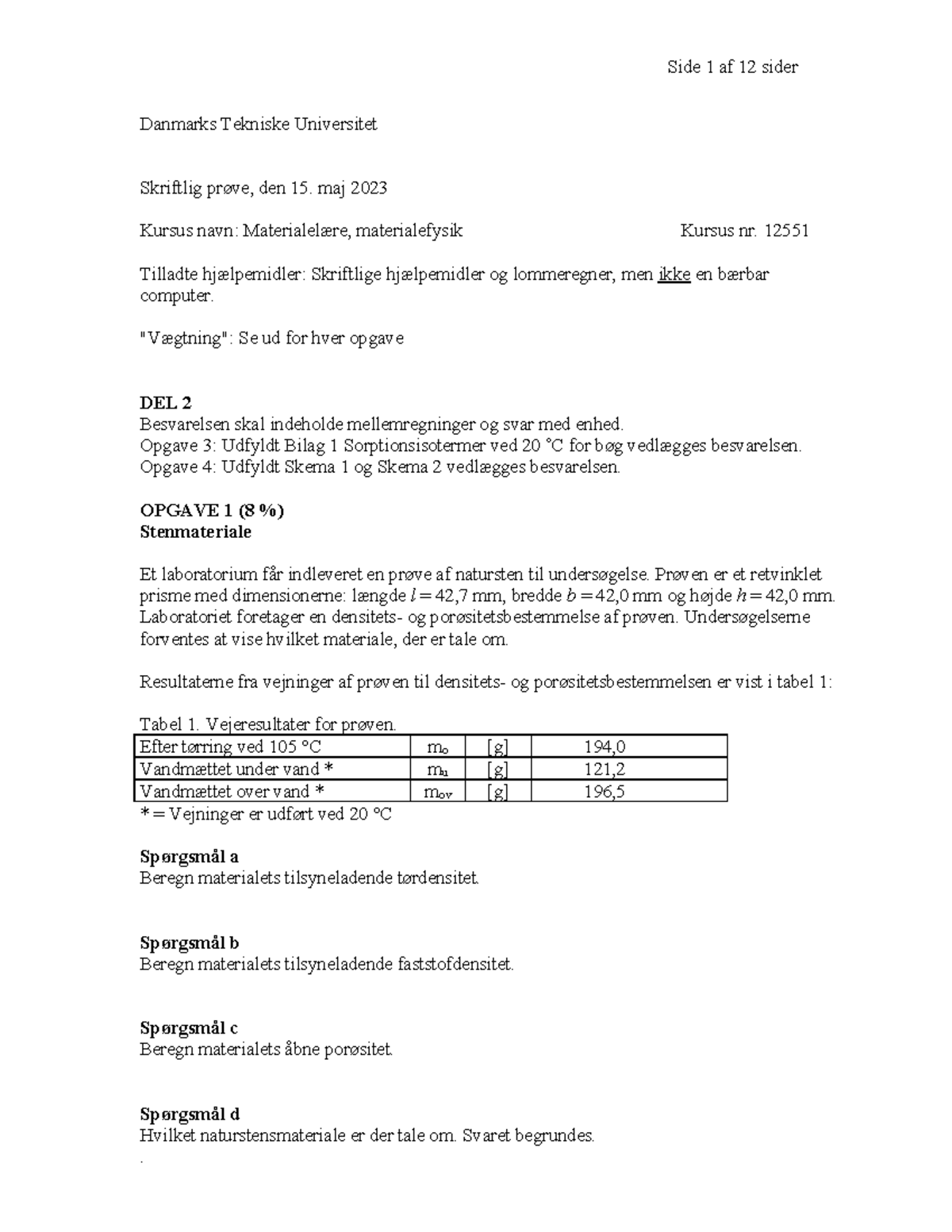 12551 Eksamen Maj 2023 DEL 2 - Danmarks Tekniske Universitet Skriftlig ...