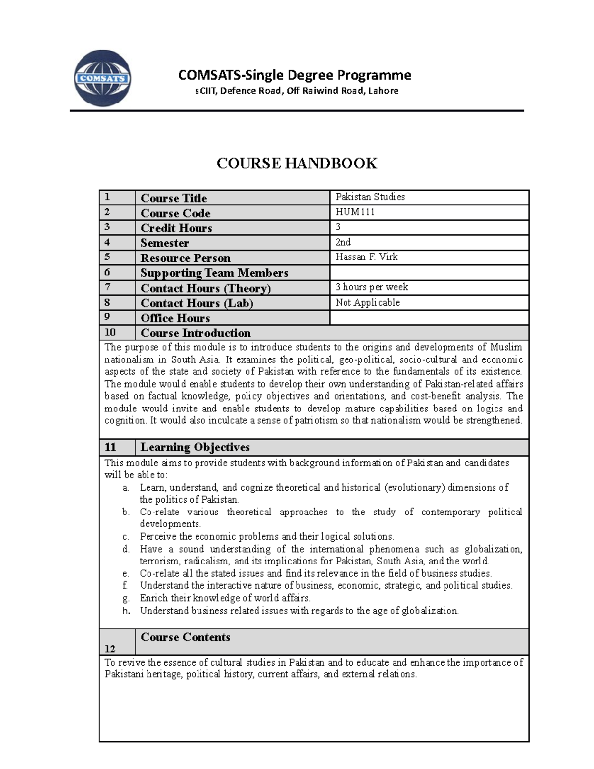 Pakistan Studies Course Handbook - COMSATS-Single Degree Programme ...