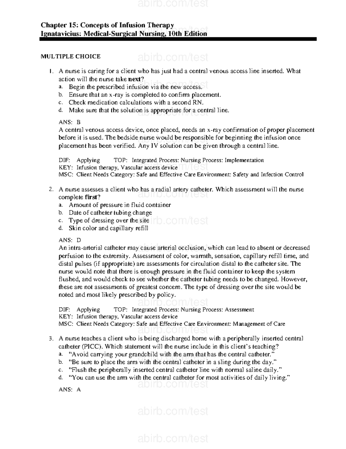 15 - practice test - Chapter 15: Concepts of Infusion Therapy ...