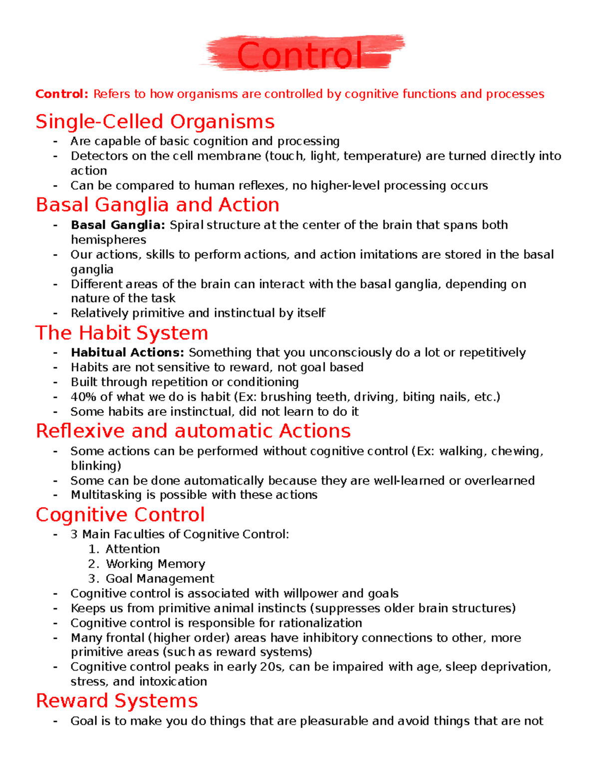 Control - Notes - CGSC 1001 - Control Control: Refers to how organisms ...