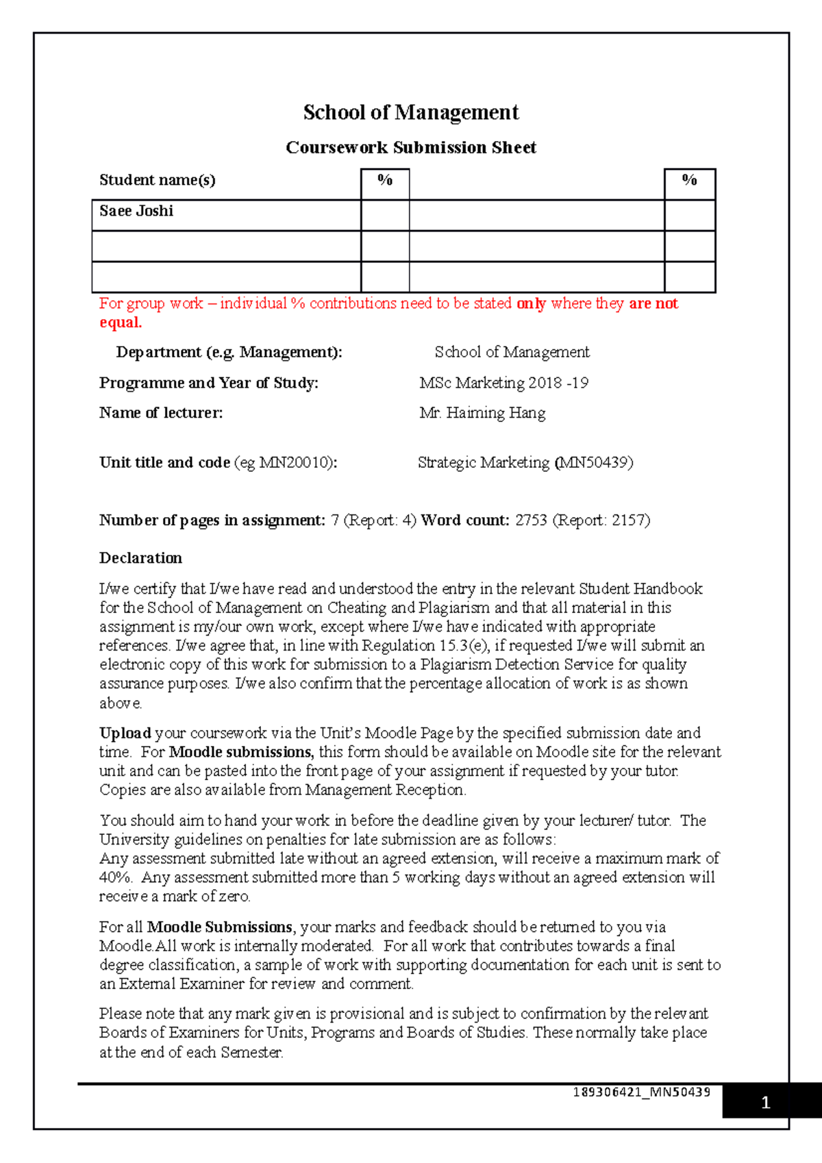 189306421 MN50439 - Grade: 57 - School of Management Coursework ...