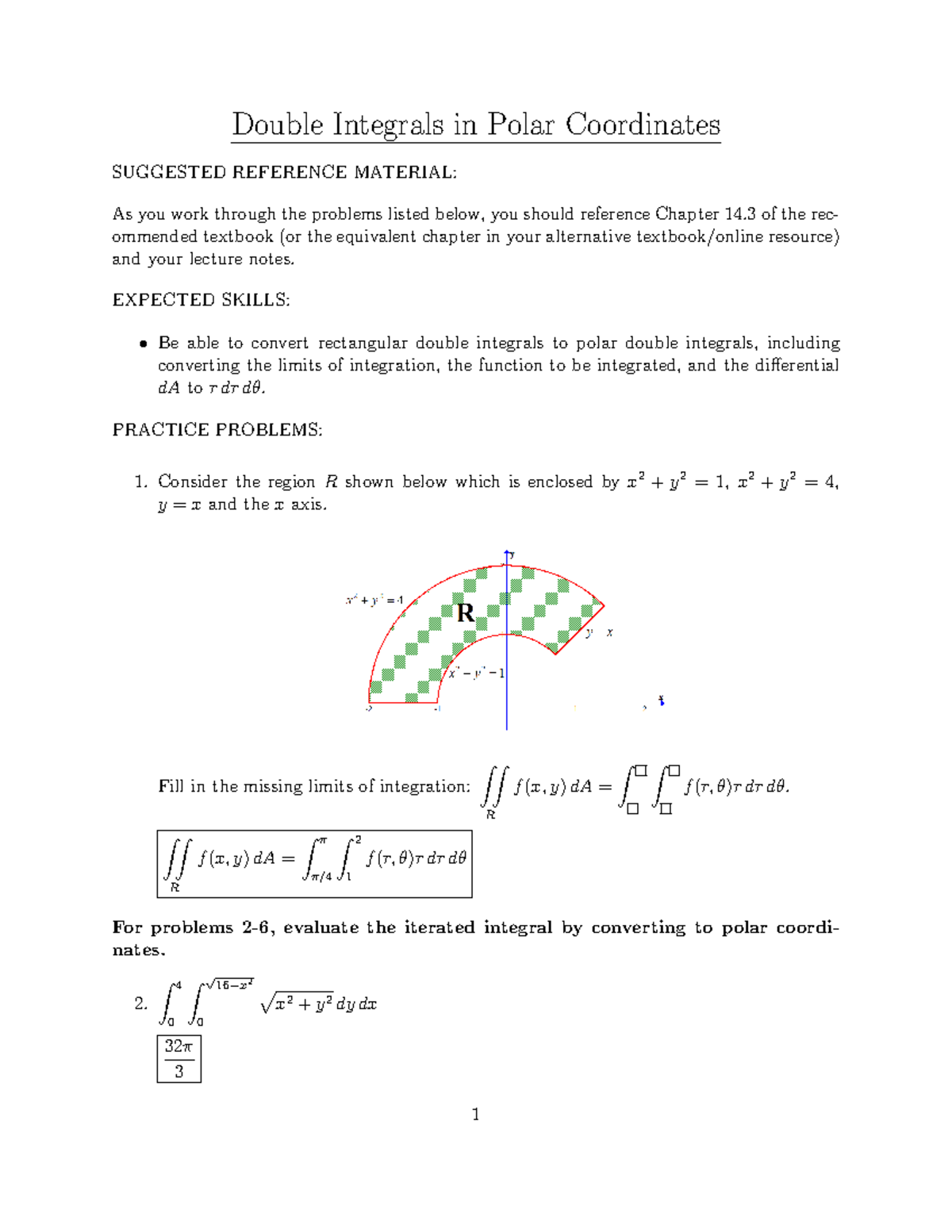 Homework 14 - Double Integrals in Polar Coordinates SUGGESTED REFERENCE ...