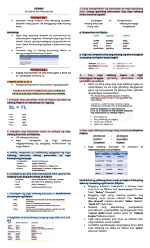 FIL Aralin 2 - FILIPINO MGA PILÍNG TEORYA SA PAGSASALIN NOTE: Matalik ...