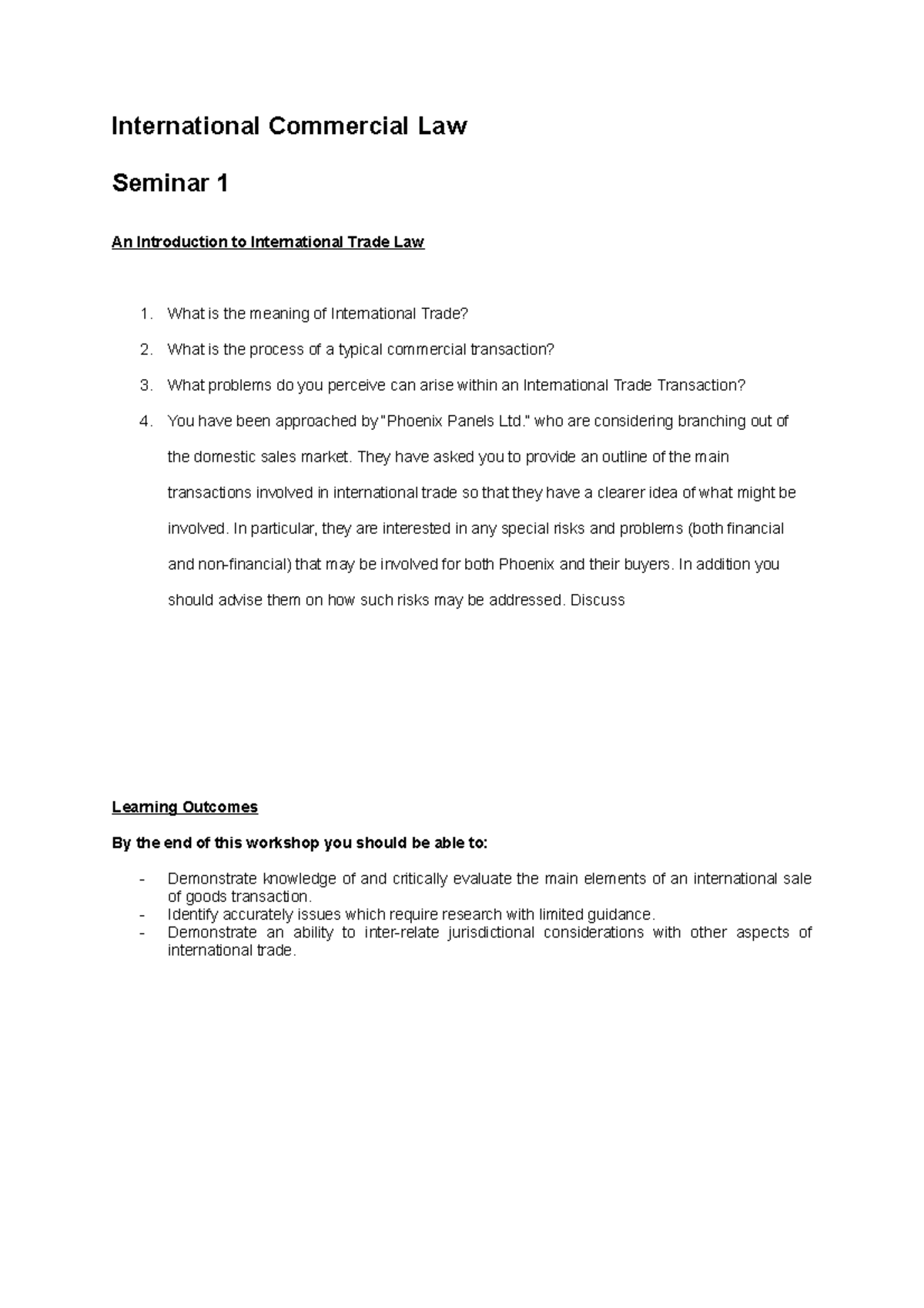 ICL Seminar 1 - notes for icl - International Commercial Law Seminar 1 ...
