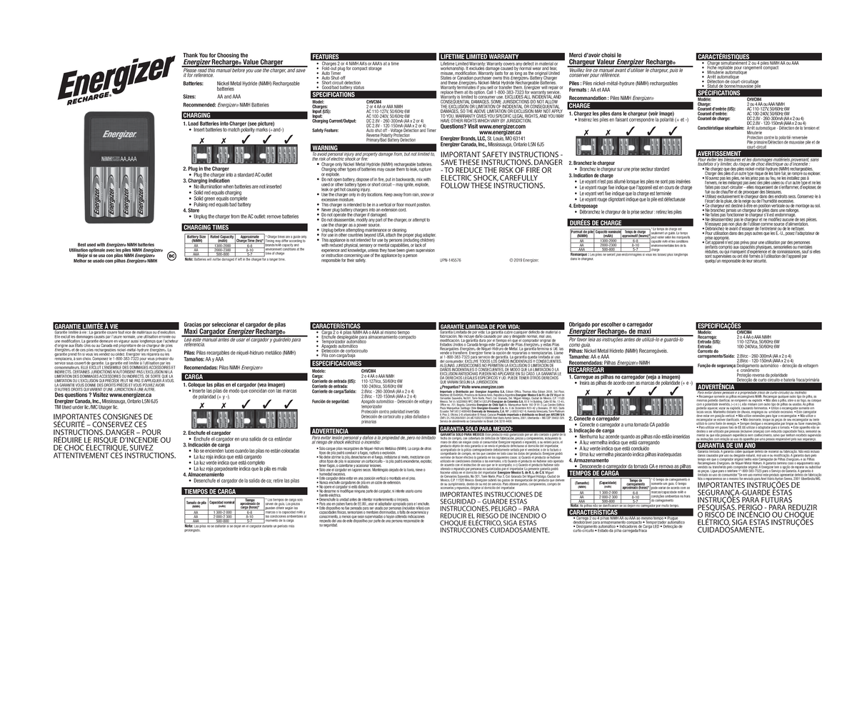 Manual cargador energizer mas claro y descriptivo - Battery Size Rated ...