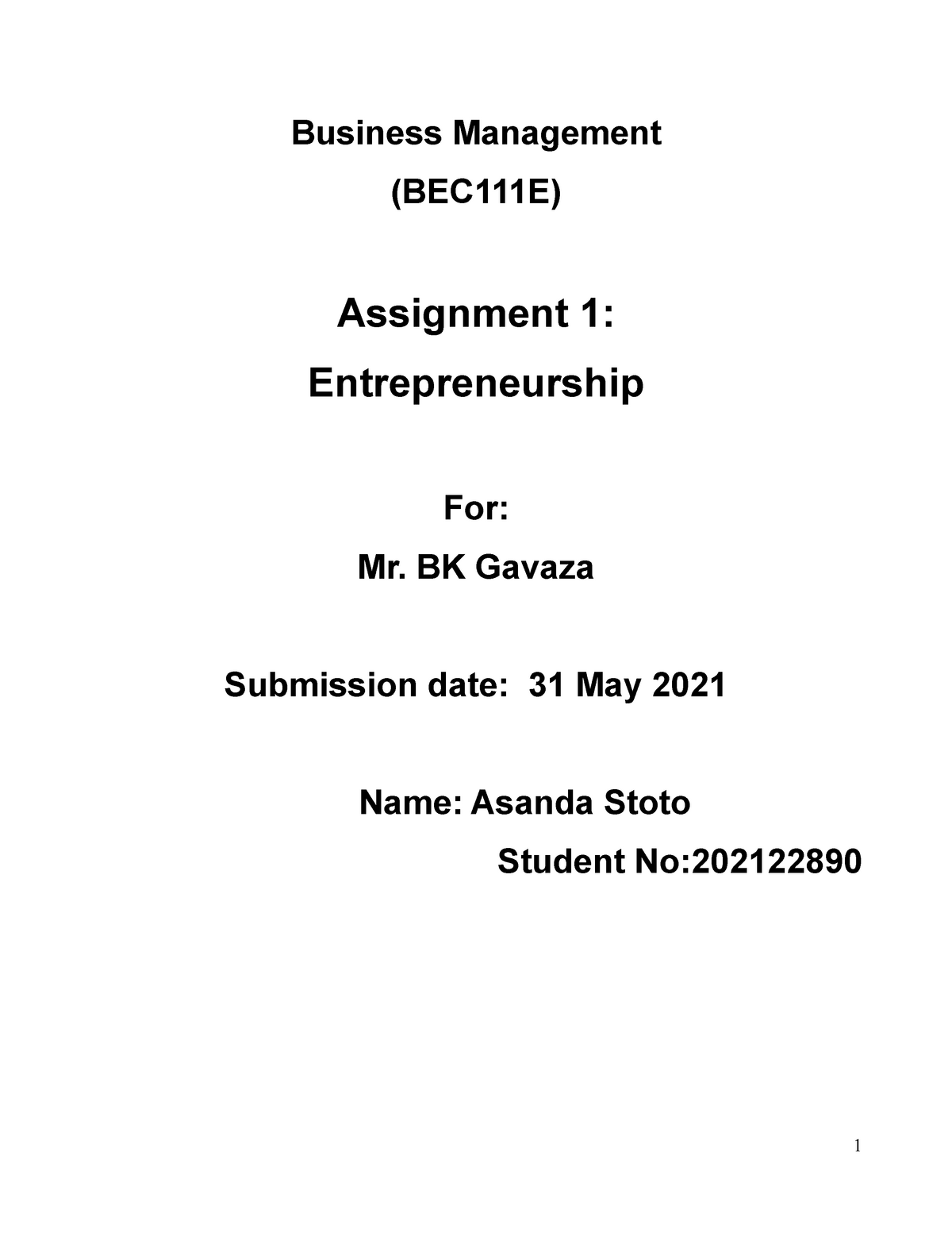 contoh assignment business management