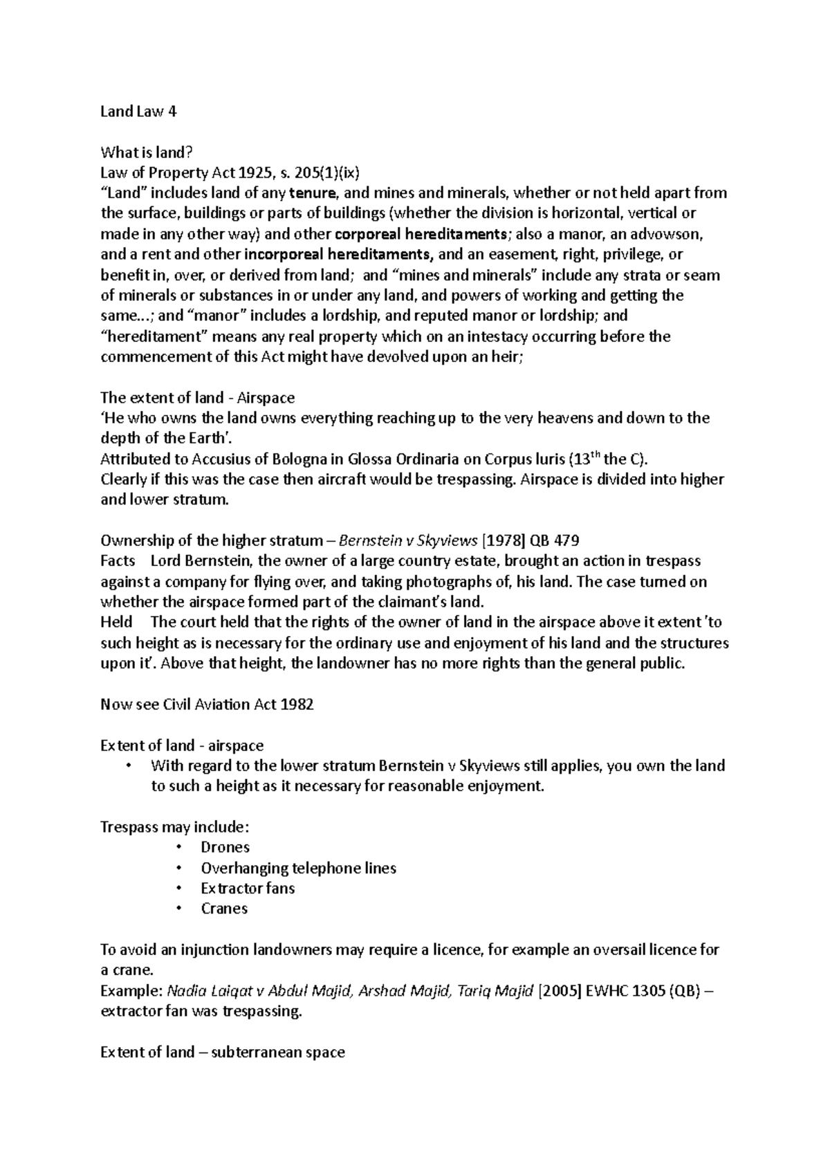 Land Law Summary Week 1 Fixtures and Chattels Land Law 4 What is land? Law of Property Act