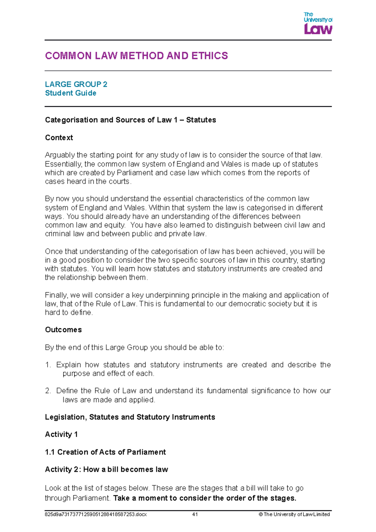 Large group 2 student guide - COMMON LAW METHOD AND ETHICS LARGE GROUP ...