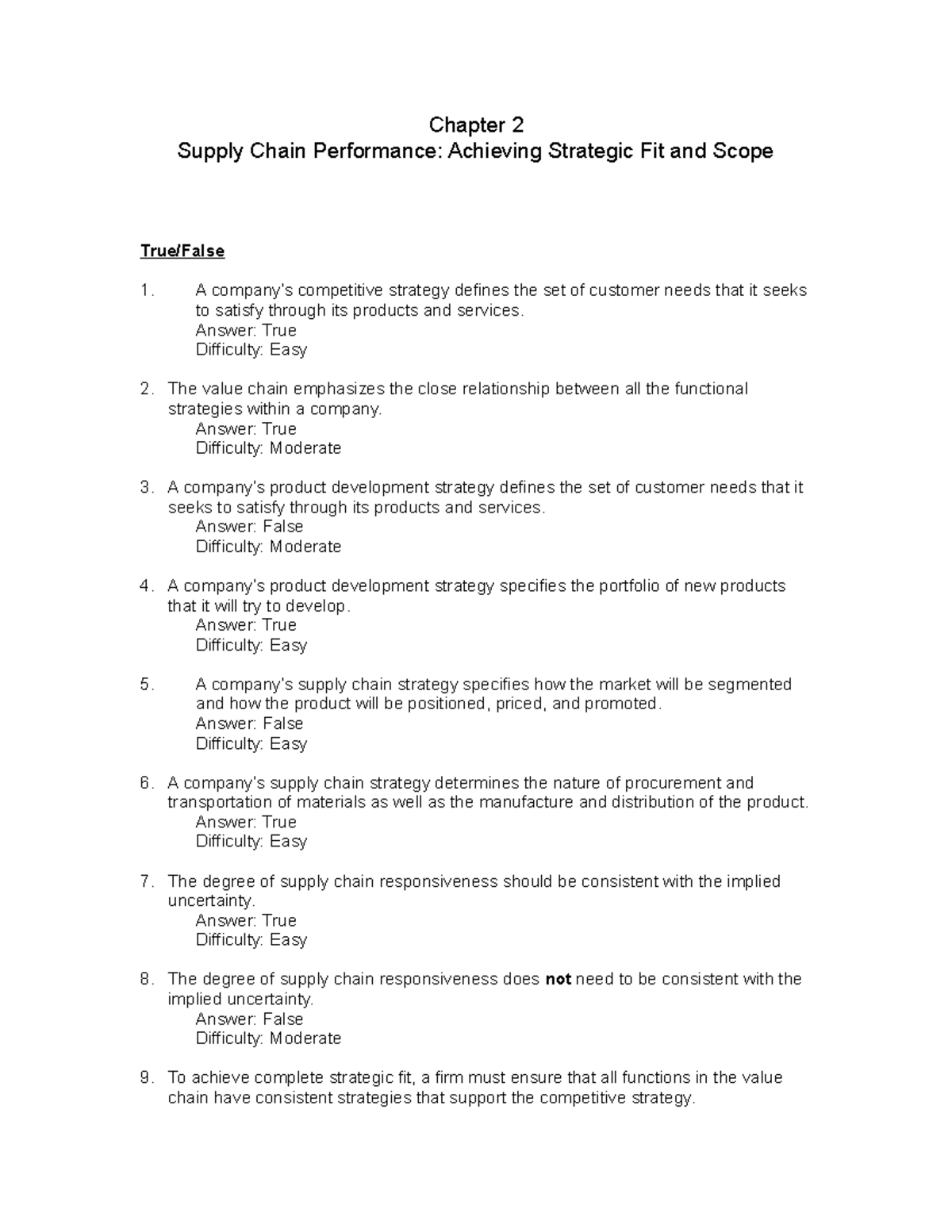 Chapter 02 - asd - Chapter 2 Supply Chain Performance: Achieving ...