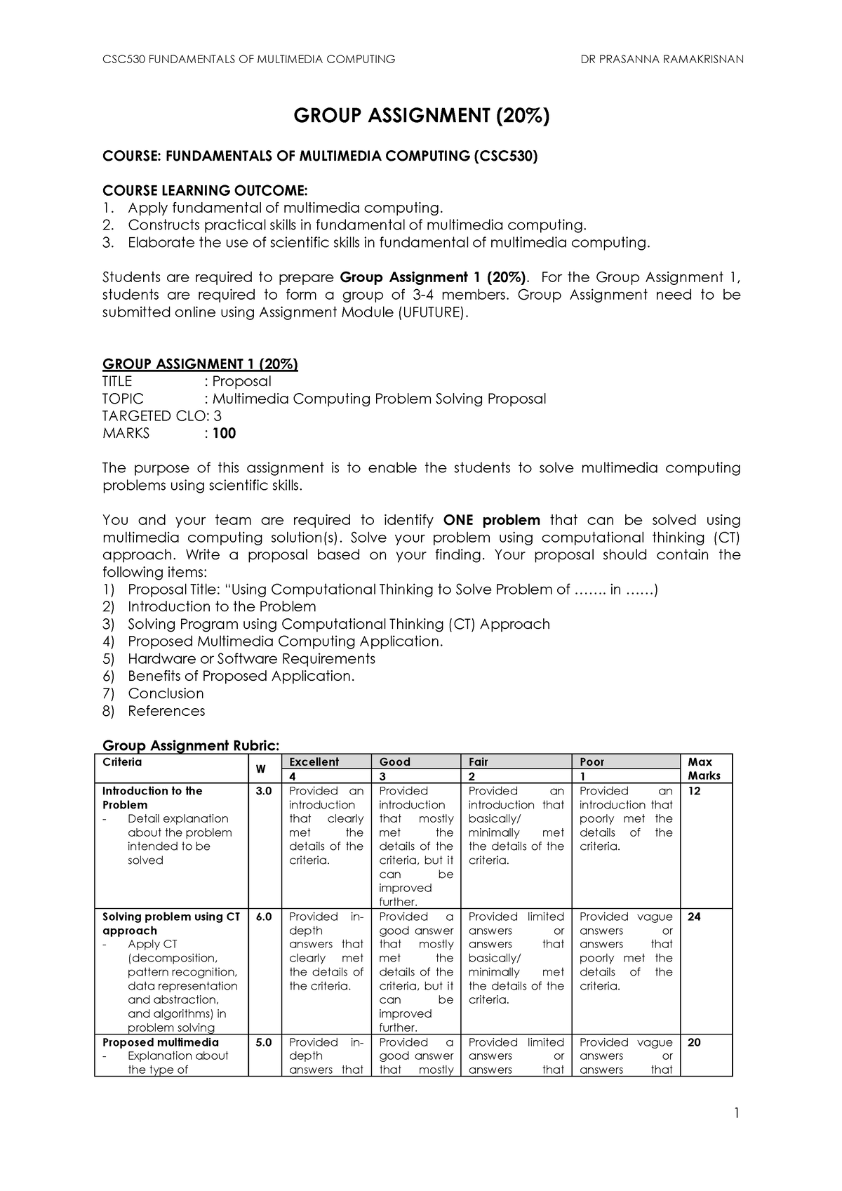 CSC530 Group Assignment 1 Mac2023 - CSC530 FUNDAMENTALS OF MULTIMEDIA ...