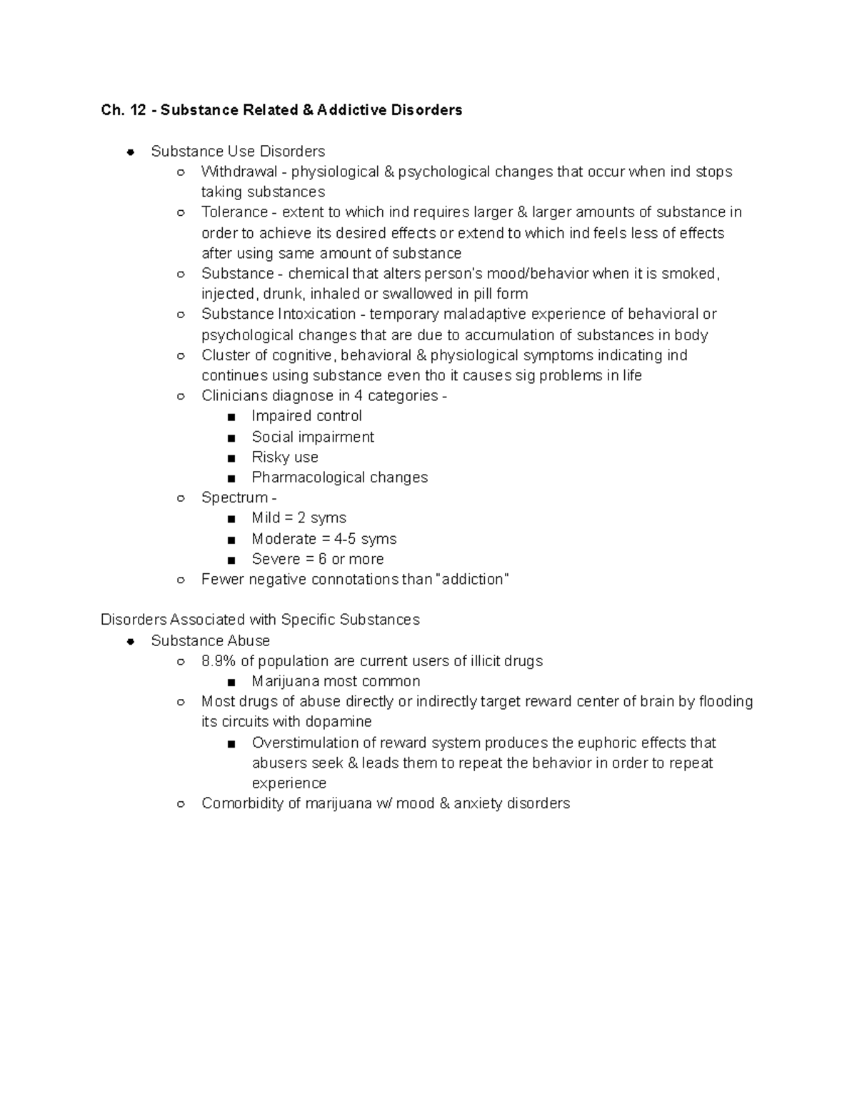 Final Exam Study Guide - Ch. 12 - Substance Related & Addictive ...