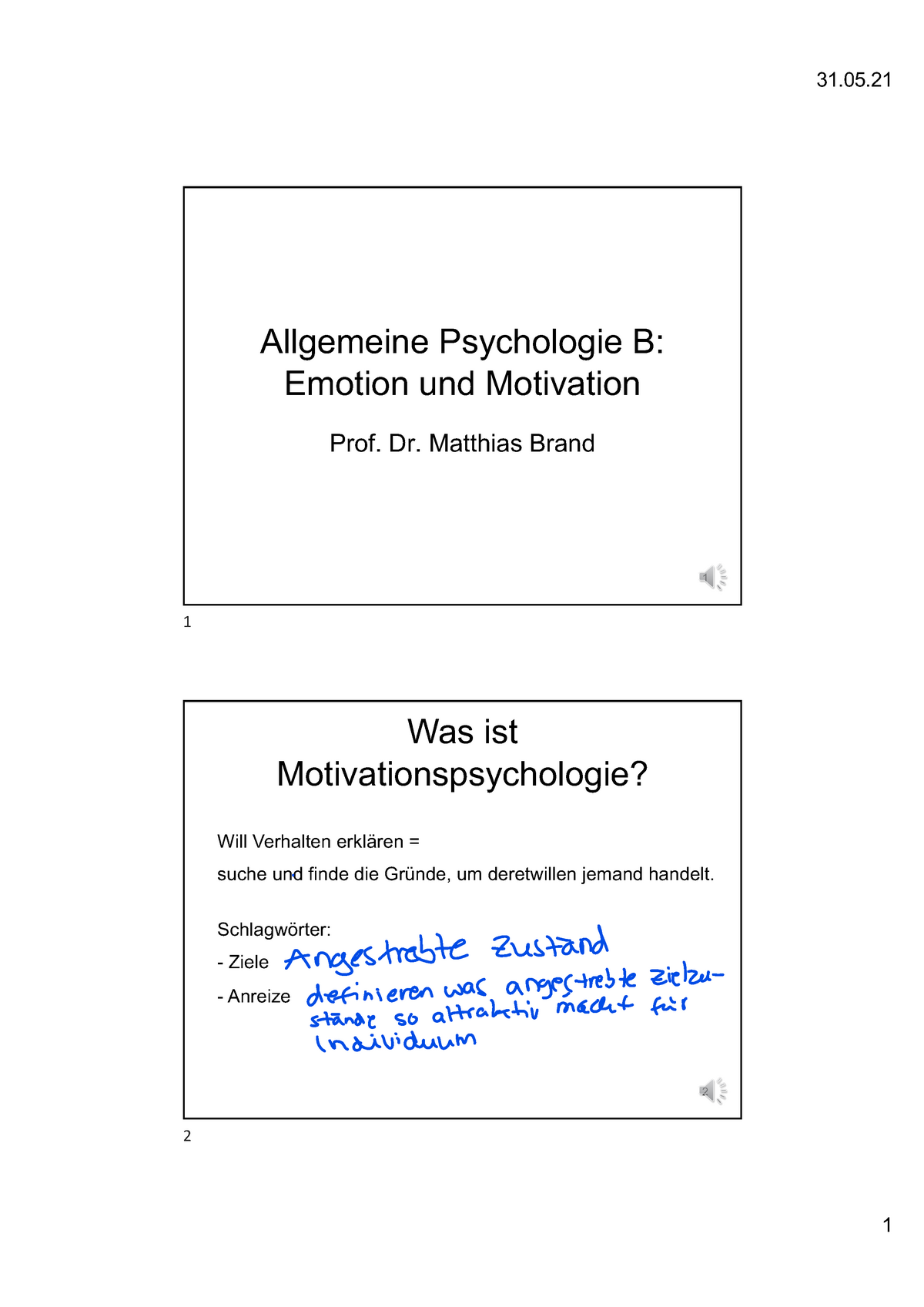 Allgemeine Psychologie B Vorlesung 7 Mitschriften Brand - 1 Allgemeine ...