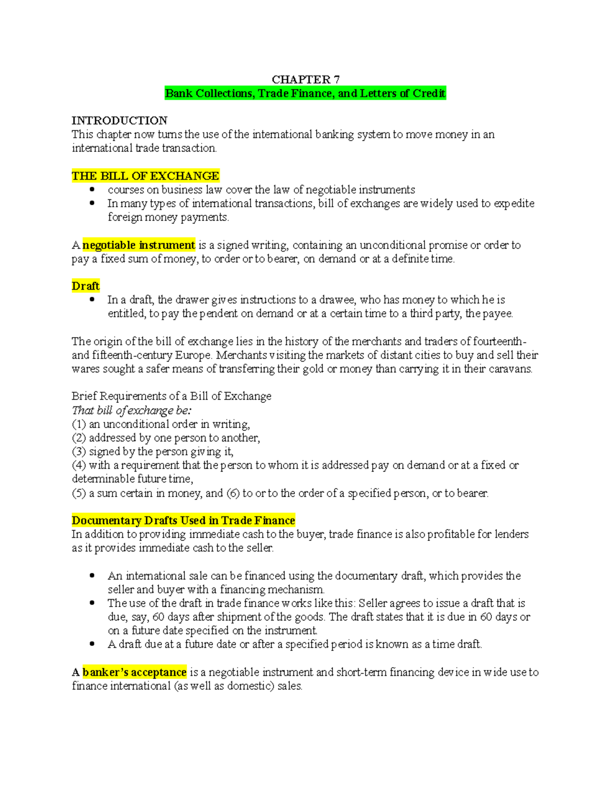 Chapter 7 Bank Collections, Trade Finance, and Letters of Credit ...