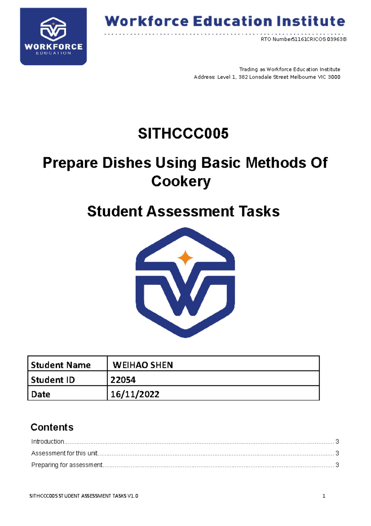 Sithccc 005 Student Assessment Tasks 17-06-20 - Trading as Workforce ...
