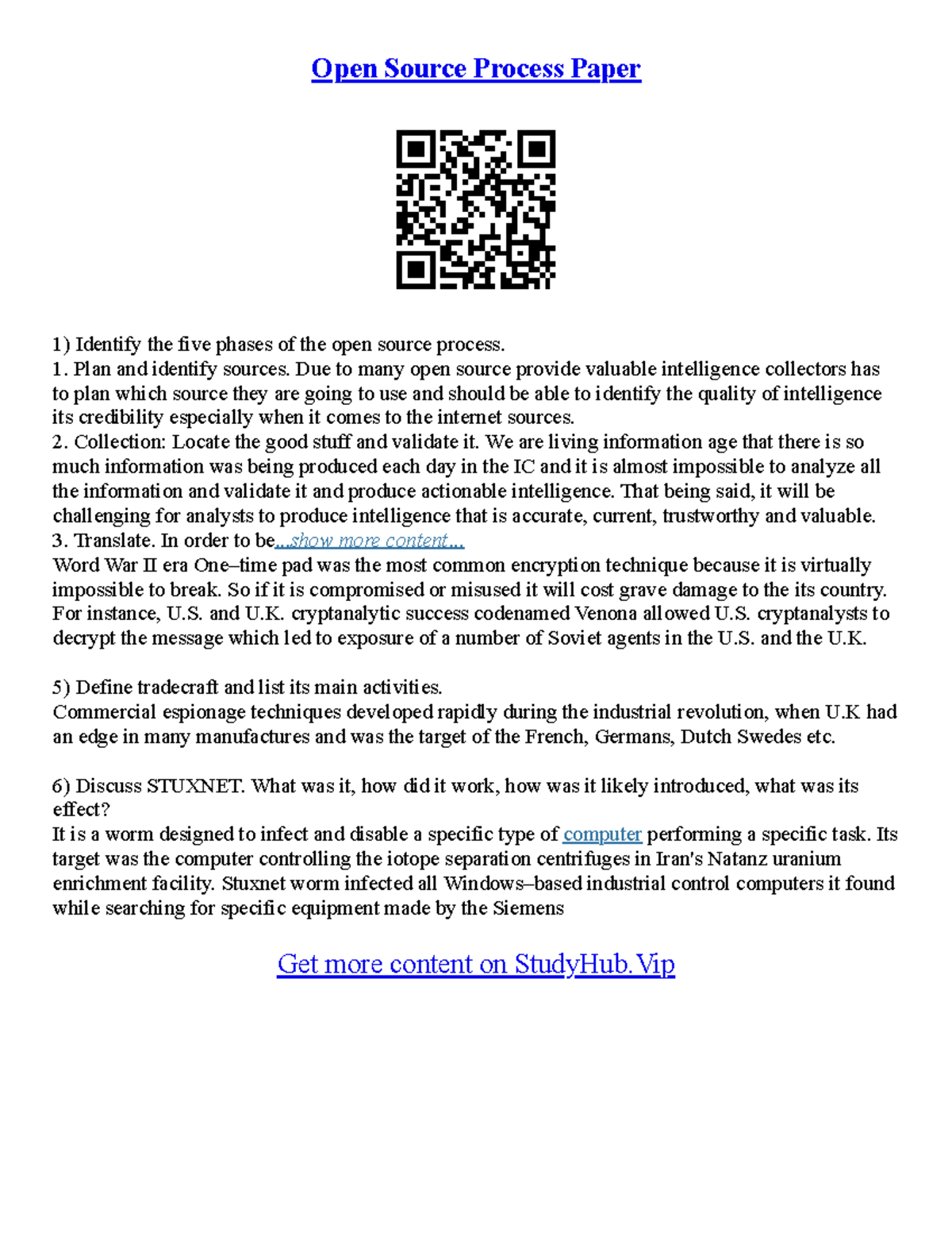 Process Paper Essay - Open Source Process Paper 1) Identify the five ...