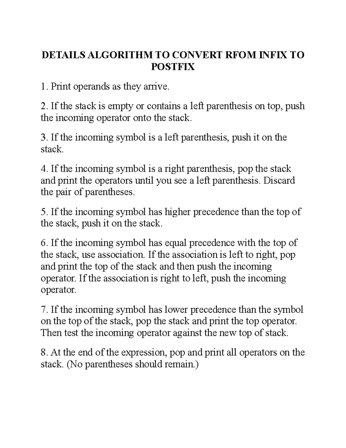 Convert RFOM Infix TO Postfix CSC248 - x - DETAILS ALGORITHM TO CONVERT ...