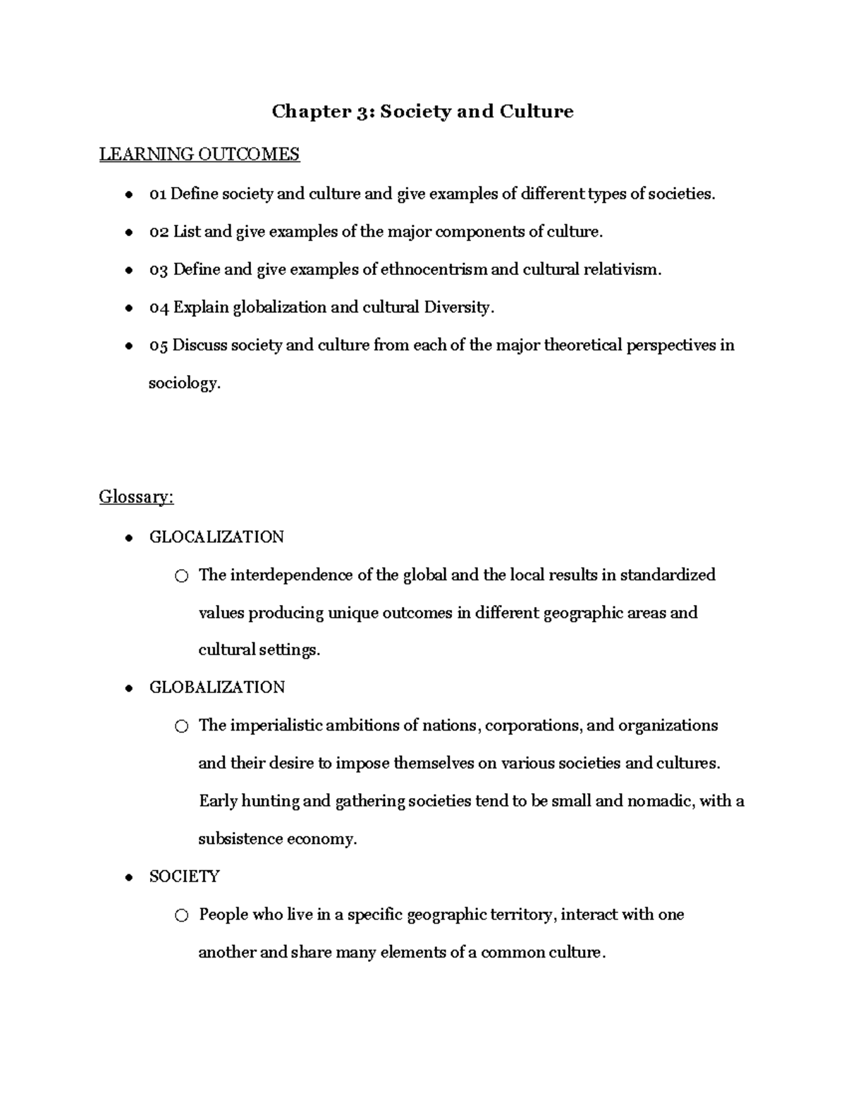 Chapter 3 Society And Culture - Chapter 3: Society And Culture LEARNING ...