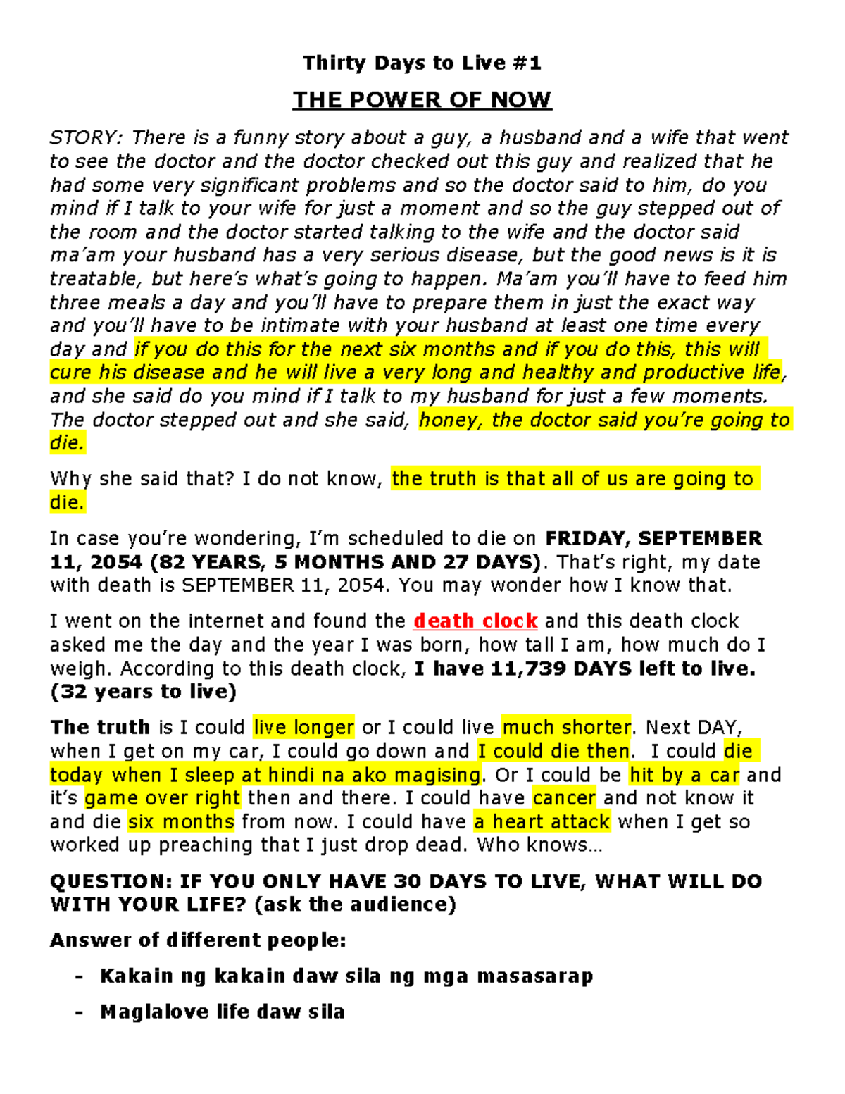 Thirty Days to Live S1 - A brief description about what to do if you