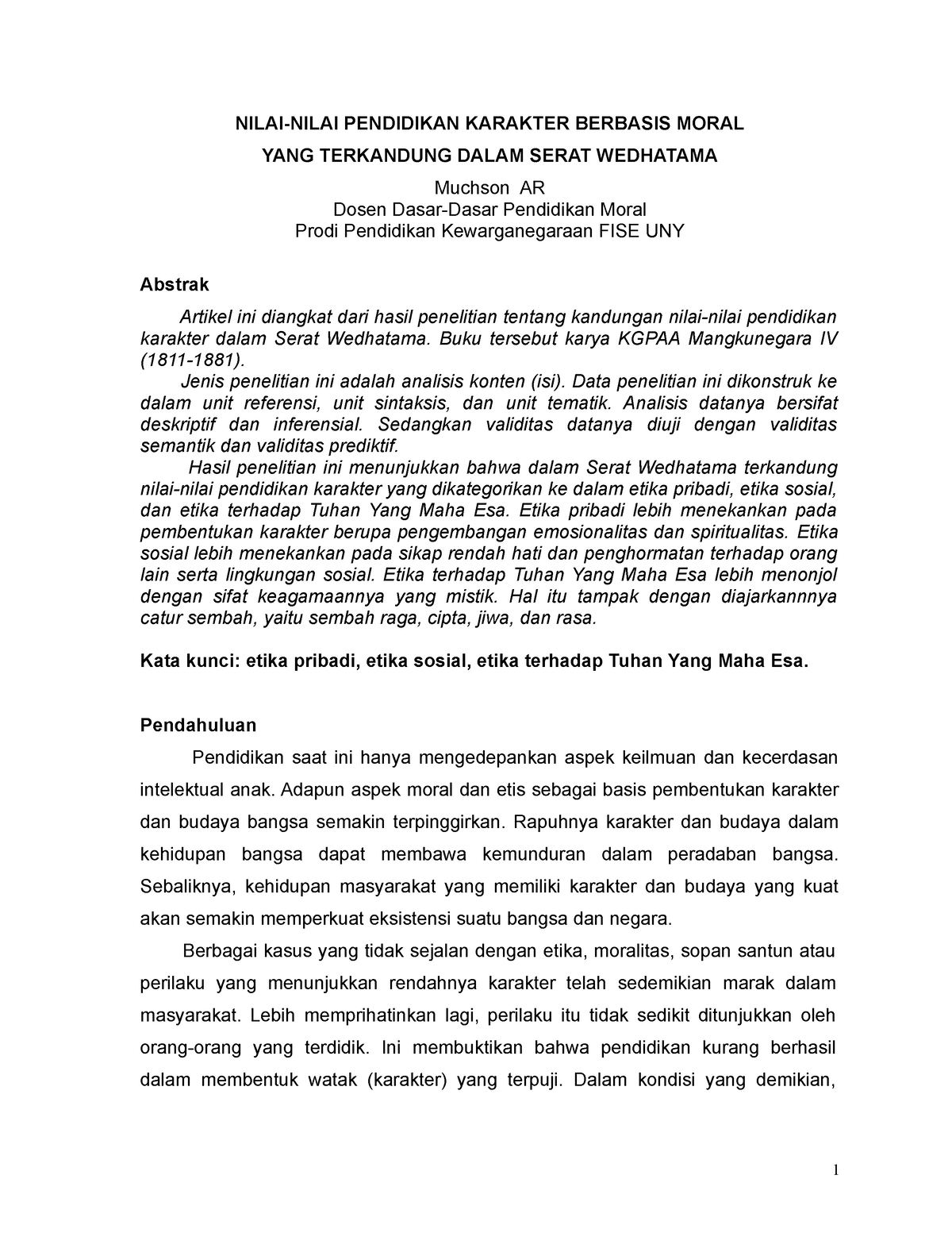 Nilai- Nilai Pendidikan Karakter Berbasis Moral - Muchson AR - NILAI ...