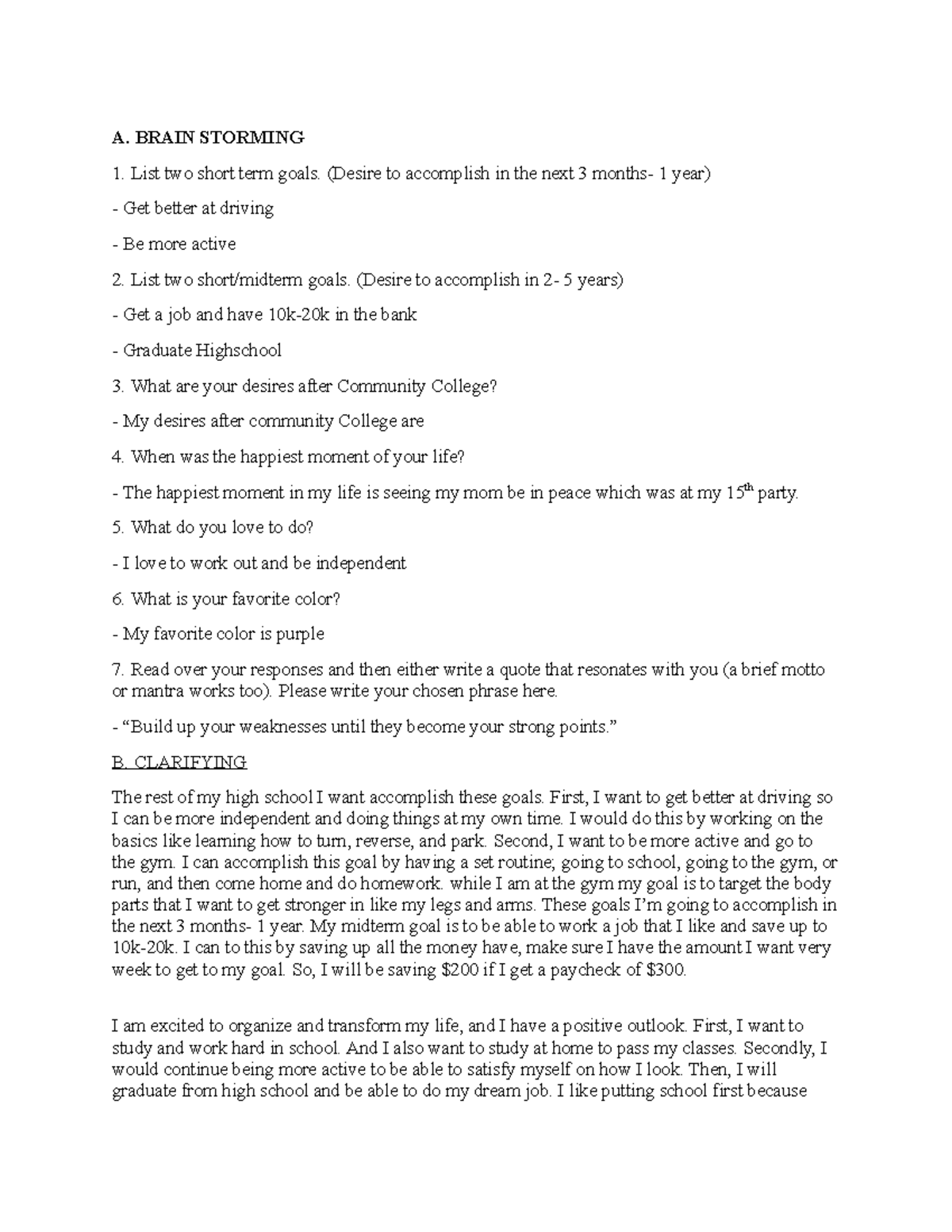 Writing Assignment p - I want to get thuis doneabjf - A. BRAIN STORMING ...