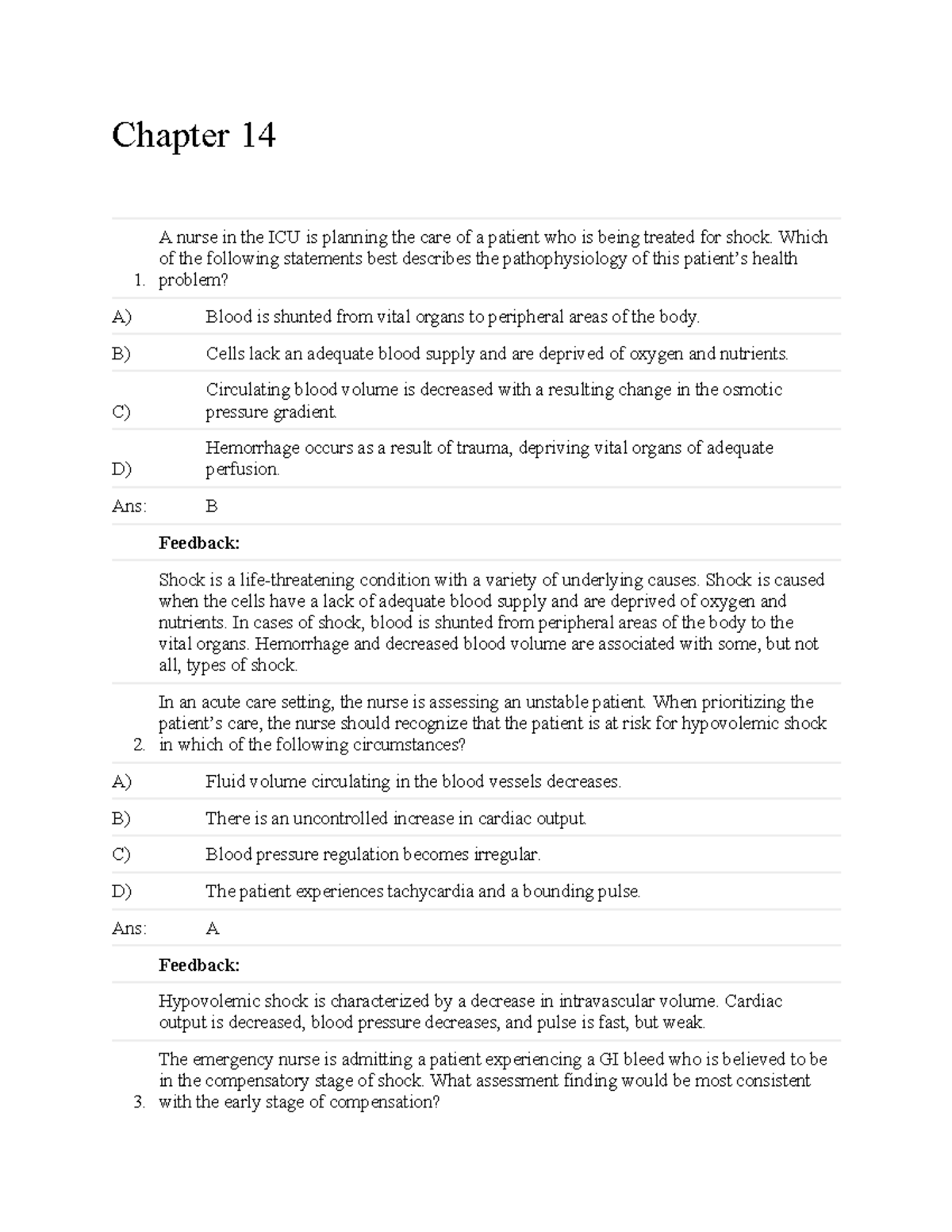 Chapter 14 B & S - good notes - Chapter 14 1. A nurse in the ICU is ...