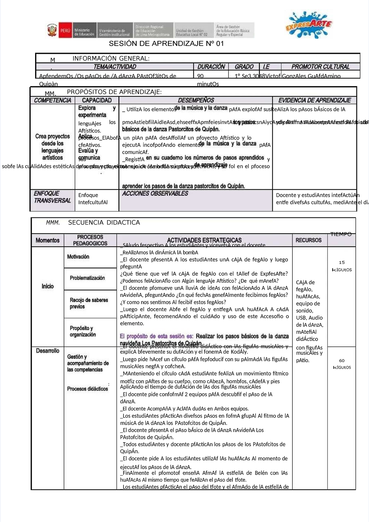 Pdf sesion de aprendizaje arte y cultura danza - M . INFORMACIÓN ...