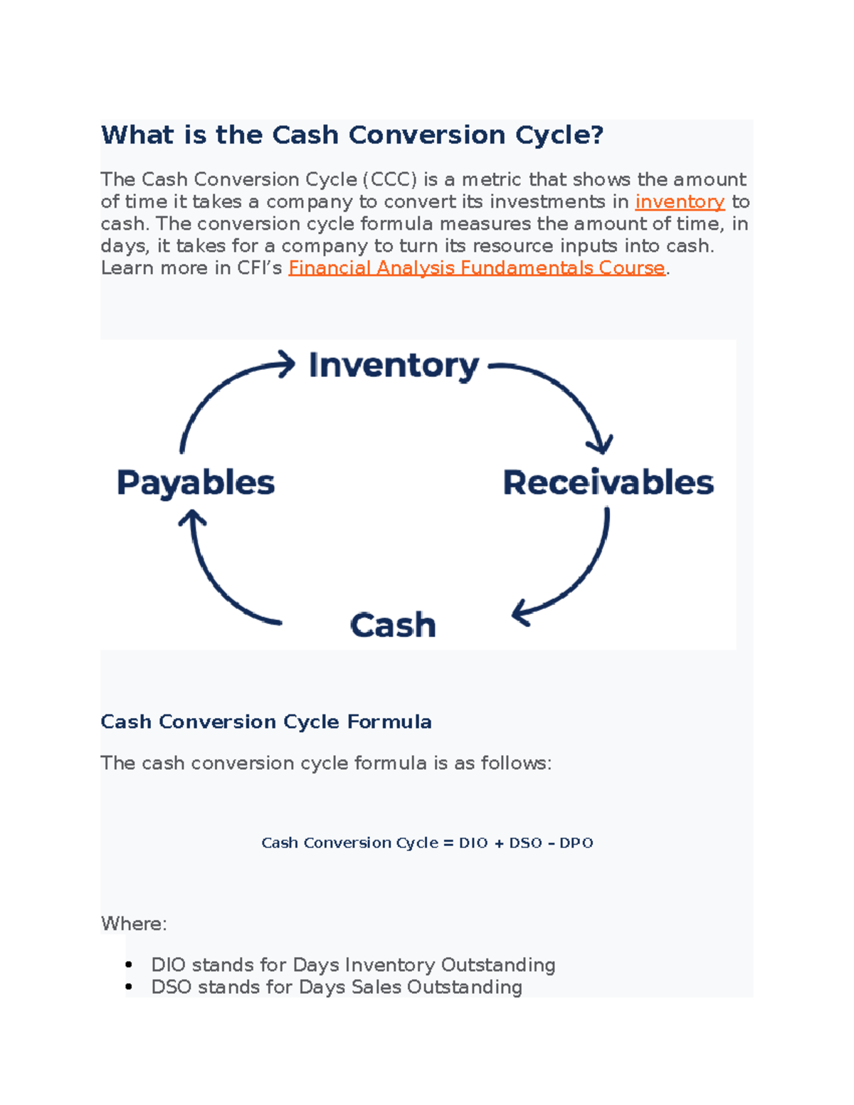 Cash Conversion Cycle - The conversion cycle formula measures the ...