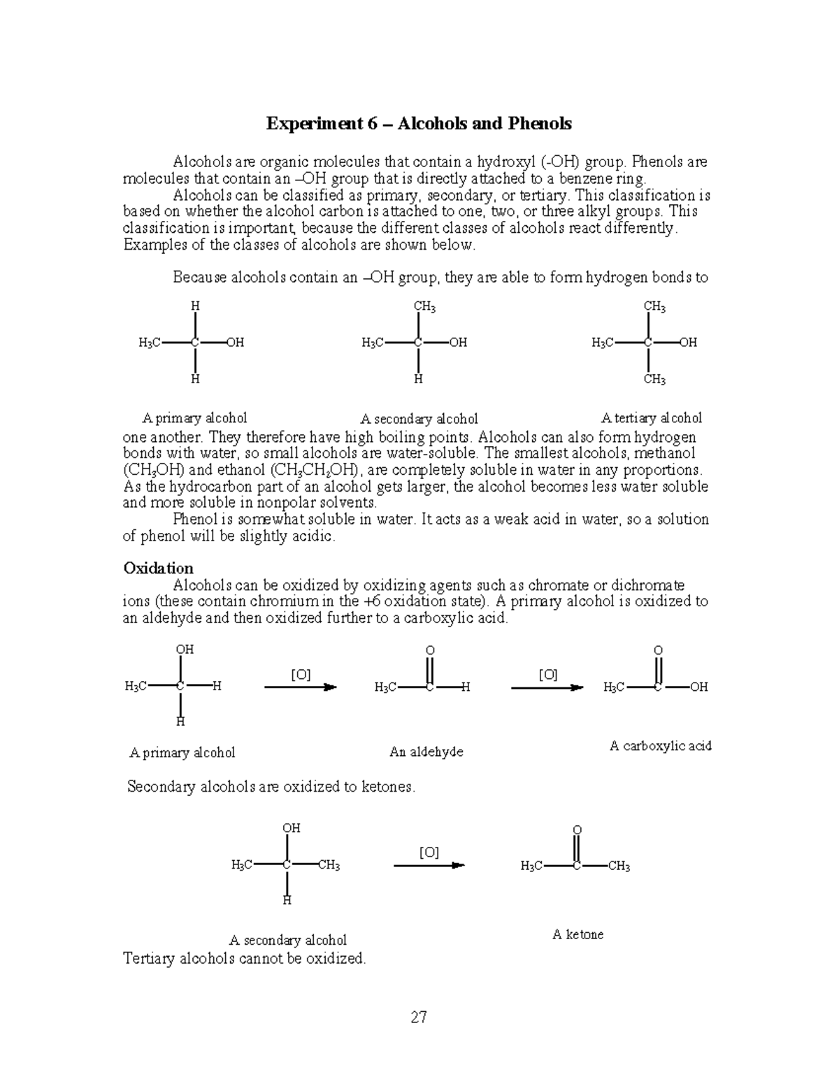 6 Alcohols And Phenols - Lab Report - Experiment 6 – Alcohols And ...