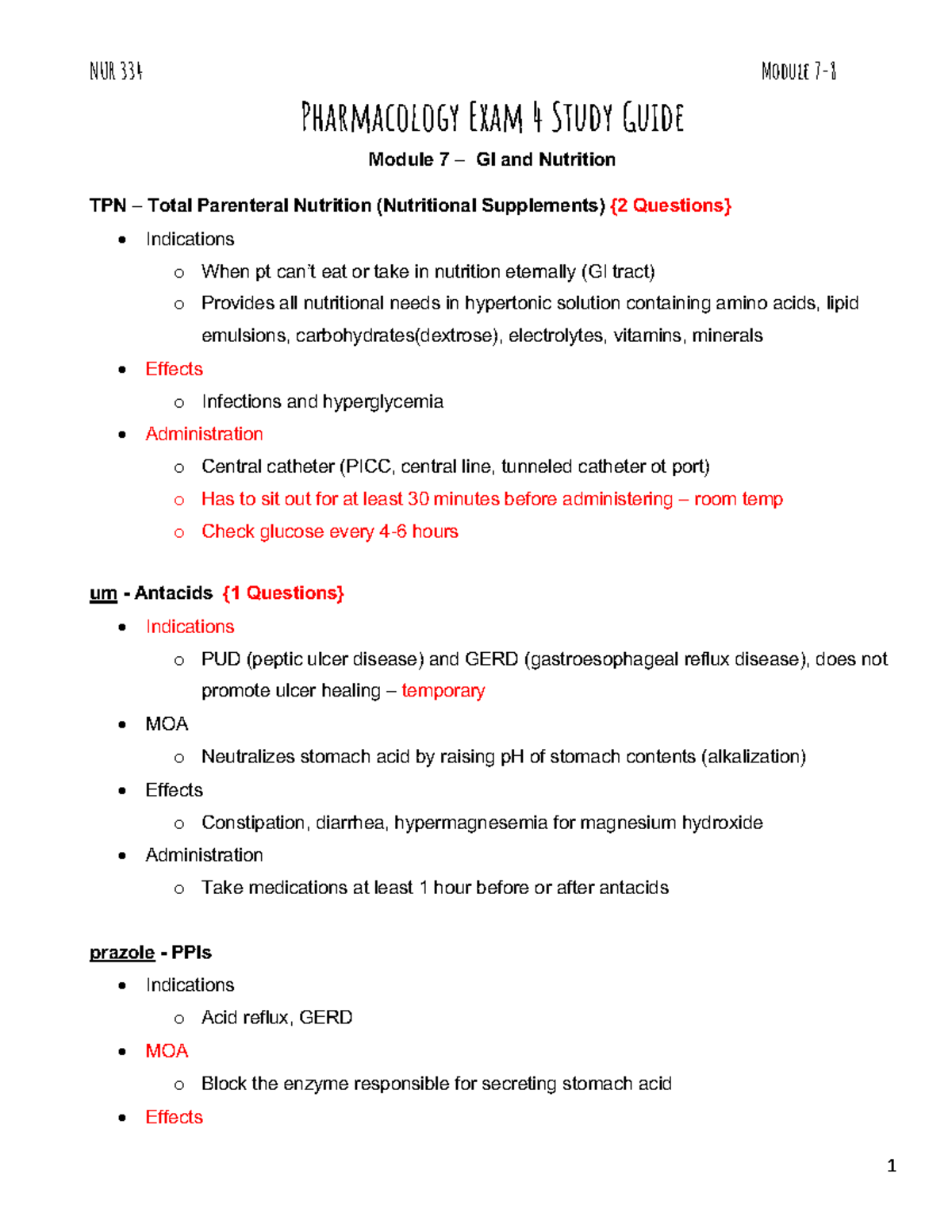 NUR Pharmacolgy Exam Study Guide NUR Module Pharmacology Exam Study Guide