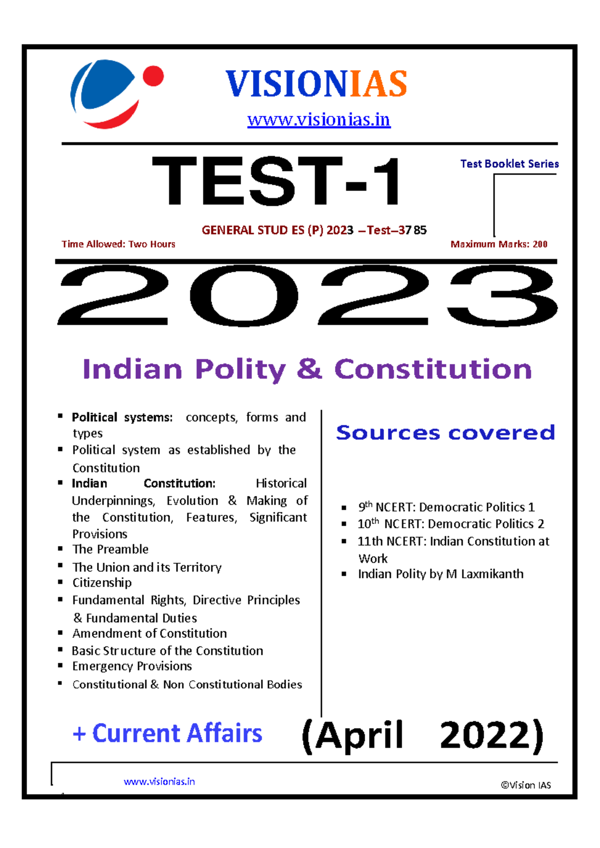 Vision IAS Prelims 2023 Test 1 [E] @cse updates - DO NOT OPEN THIS ...
