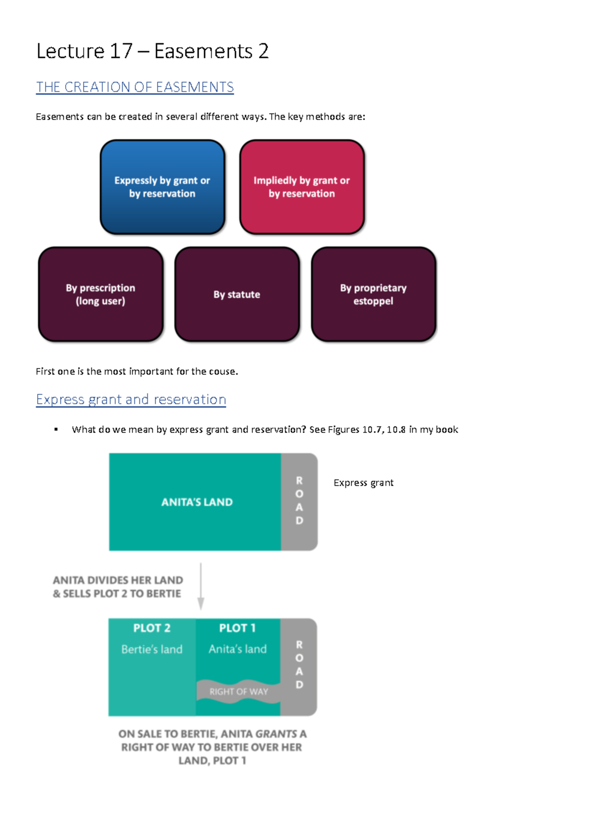Easements 2 Lecture 17 notes Lecture 17 Easements 2 THE CREATION OF