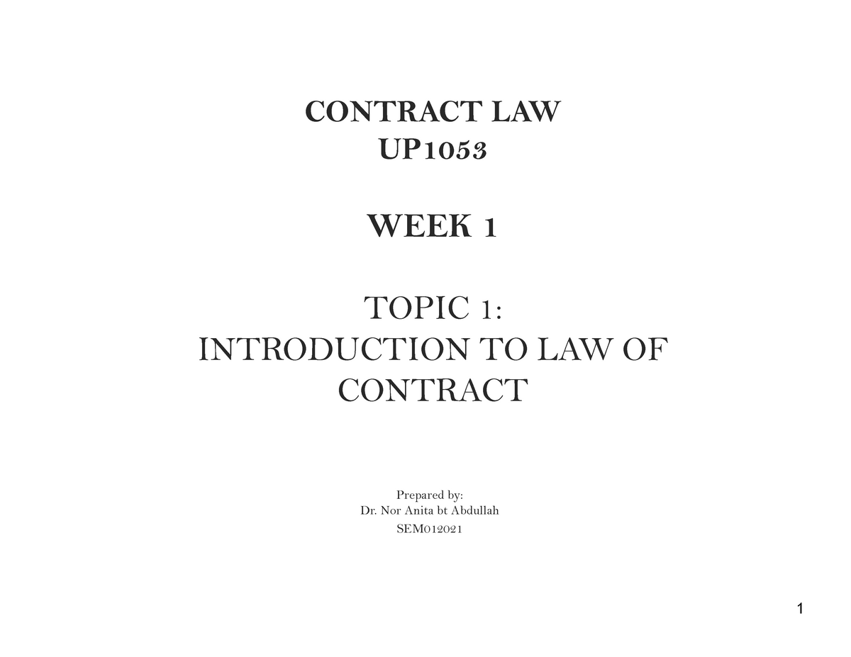 Introduction To Law Of Contract 1 - - Studocu