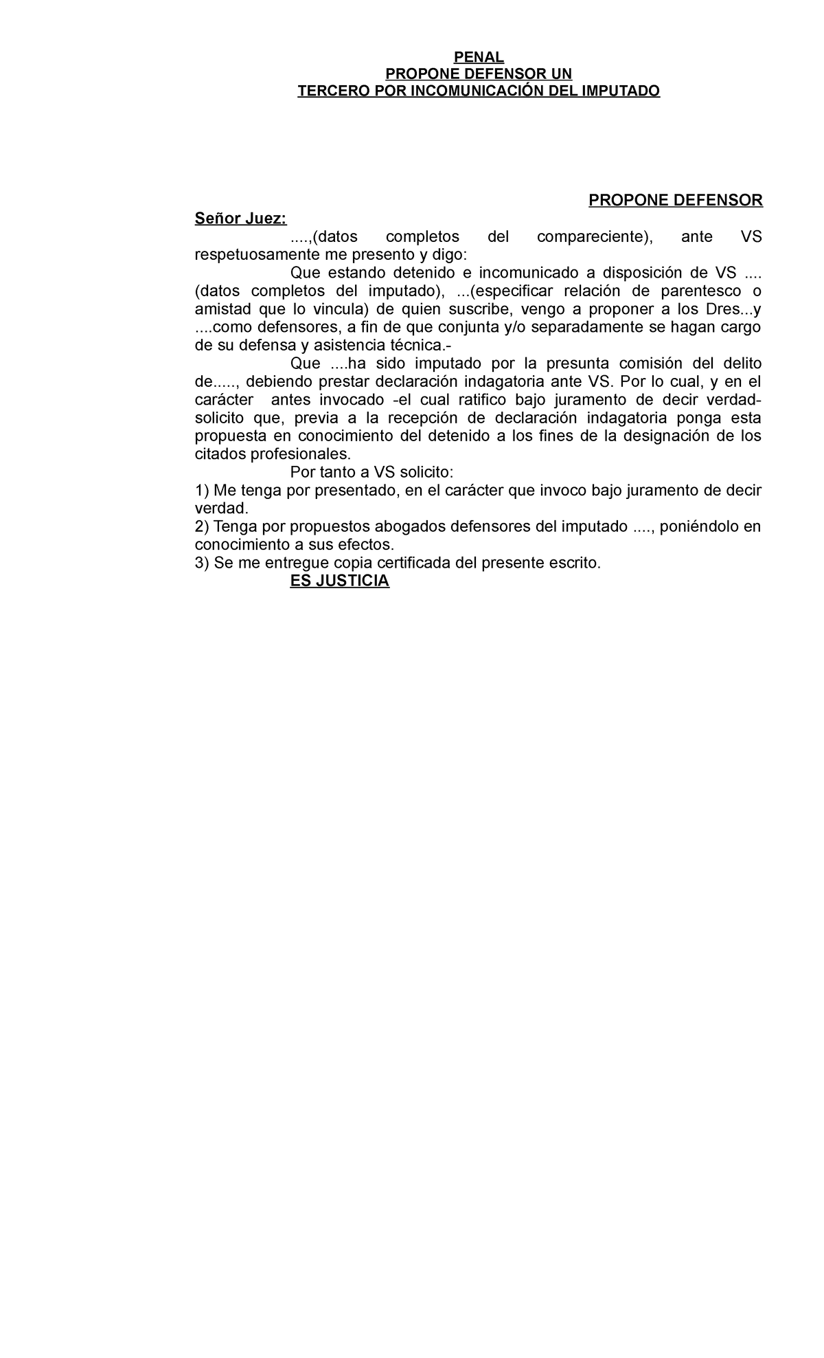 ESCRITO PARA PROPONER DEFENSOR PENAL - PENAL PROPONE DEFENSOR UN ...